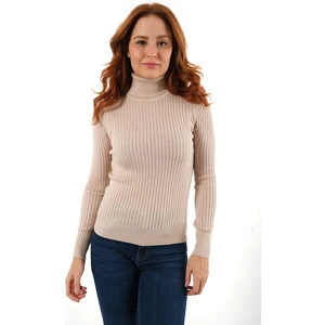 Trist Star Bej Fitilli Kadın Balıkçı Yaka Yün Triko Kazak TRIST-6157