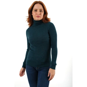 Trist Star Petrol Fitilli Kadın Balıkçı Yaka Yün Triko Kazak TRIST-6157