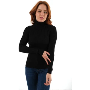 Trist Star Siyah Fitilli Kadın Balıkçı Yaka Yün Triko Kazak TRIST-6157