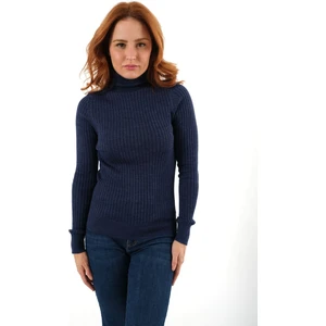 Trist Star Indigo Fitilli Kadın Balıkçı Yaka Yün Triko Kazak TRIST-6157