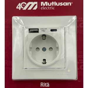 Rita USB + Type-C Li Topraklı Priz Beyaz