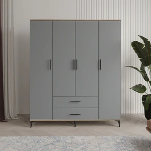 Urla 4 Kapaklı 2 Çekmeceli Gardrop Tamamı Mdf( Atlas Çam Buz Gri )