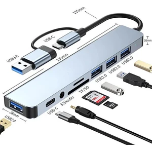 8 In 1 USB Type-C USB 2.0/3.0 Audio 3.5 Tf Sd Çevirici Adaptör Çok Portlu Çoklayıcı USB Hub