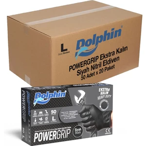 PowerGrip Ekstra Kalın Siyah Nitril Eldiven Elmas Dokulu L 50 Adet x 20 Paket - Koli