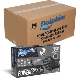 PowerGrip Ekstra Kalın Siyah Nitril Eldiven Elmas Dokulu M 50 Adet x 20 Paket - Koli