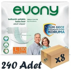 Evony Bel Bantlı Yetişkin Hasta Bezi Large 30'lu 8 Paket 240 Adet