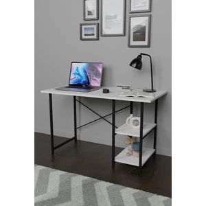 Furnature Design Çalışma Masası 2 Raflı Metal Ahşap 60X120 Ofis Bilgisayar Masası Beyaz