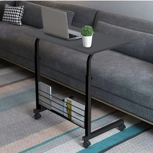 Kitaplıklı ve Yükseklik Ayarlı Laptop Sehpası ve Çalışma Masası - Antrasit (Tekerli) Oval Kenar