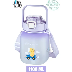 Tritan 1100 ml Çocuk Askılı Pipetli pipetsiz Kullanım Su Matarası Çıkartma Hediyeli