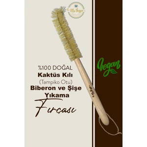 Doğal Kaktüs Kılı(Tampiko Otu) Dekoratif Vegan Ahşap Biberon ve Şişe Temizleme Fırçası