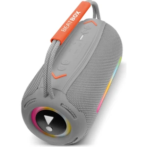 Beatbox Gri LED Işıklı Dayanıklı Ses Bombası USB Sd Aux Fm Radyo Bluetooh Hoparlör