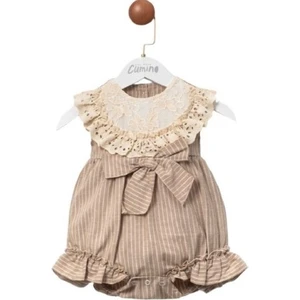 3406 Kız Bebek Bubble Güpür Detaylı Bej Tulum