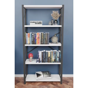 Furnature Design Metal Kitaplık 5 Raflı Dekoratif Kitaplık Beyaz