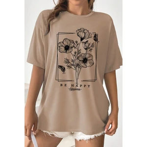 Only Trendwear  Unisex Be Happy Baskılı Oversize Tshirt