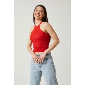 Kadın Halter Yaka Crop Triko Atlet