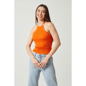 Kadın Halter Yaka Crop Triko Atlet