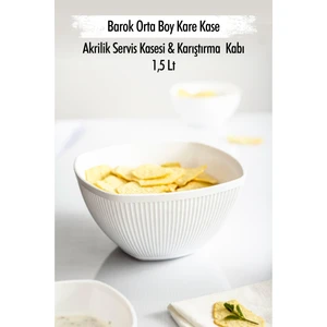 EW's Kitchenware Akrilik Barok Beyaz Orta Boy Kare Meyve & Salata Kasesi & Karıştırma Kabı / 1,5 Lt  (Cam Değildir)