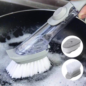 Deterjan Hazneli Saplı Bulaşık Fırçası Sert Süngerli  Fırça Banyo Fırçası 2 Adet Yedek Sünger+Fırça