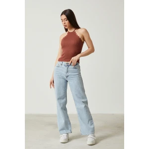 Kadın Halter Yaka Crop Triko Atlet