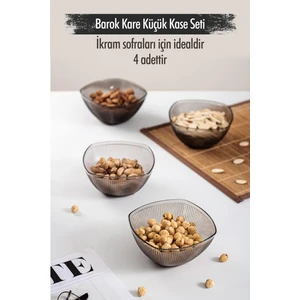 EW's Kitchenware Akrilik Barok Füme Kare 4'lü Küçük Kase Seti & Çerezlik & Sunumluk & Ikramlık (Cam Değildir) 6766DP4