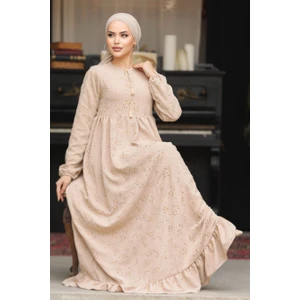Neva Style Güpürlü Bej Tesettür Elbise 23201BEJ