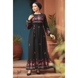 Neva Style Çiçek Desenli Siyah Tesettür Elbise 23231S