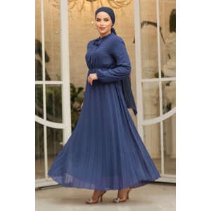 Neva Style Yakası Bağlamalı Lacivert Tesettür Elbise 50351L