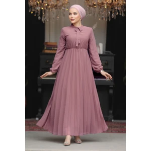 Neva Style Yakası Bağlamalı Gül Kurusu Tesettür Elbise 50351GK