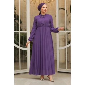 Neva Style Yakası Bağlamalı Mürdüm Tesettür Elbise 50351MU