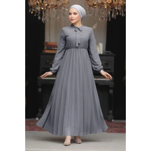 Neva Style Yakası Bağlamalı Füme Tesettür Elbise 50351FU