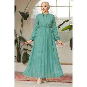 Neva Style Yakası Bağlamalı Çağla Yeşili Tesettür Elbise 50351CY