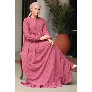 Neva Style Güpürlü Gül Kurusu Tesettür Elbise 23201GK