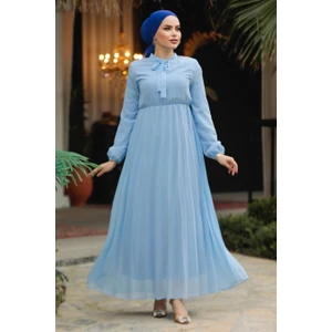 Neva Style Yakası Bağlamalı Bebek Mavisi Tesettür Elbise 50351BM