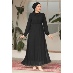 Neva Style Yakası Bağlamalı Siyah Tesettür Elbise 50351S