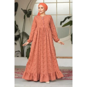 Neva Style Güpürlü Taba Tesettür Elbise 23201TB