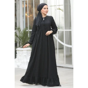 Neva Style Güpürlü Siyah Tesettür Elbise 23201S