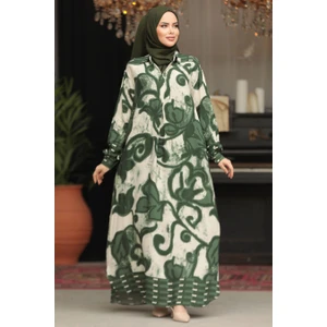 Neva Style Çiçek Desenli Yeşil Tesettür Elbise 23171Y