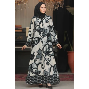 Neva Style Çiçek Desenli Siyah Tesettür Elbise 23171S