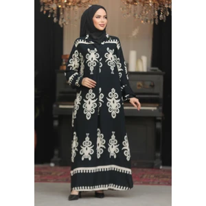 Neva Style Çiçek Desenli Siyah Tesettür Elbise 23172S
