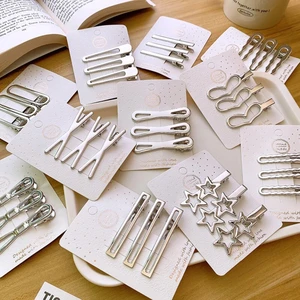 Adet Gümüş Metal Kaymaz Mat Siyah Alaşımlı Saç Tokası Büyük Geometrik Katı Saç Tokası Kadın Makyaj Saç Tokası Barrettte (Yurt Dışından)