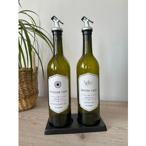 İç Hediyelik Demir Stantlı 2'li 750 ml Zeytinyağı Sıvıyağ Şişesi Yağdanlık Yağlık