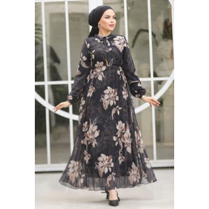 Neva Style Çiçek Desenli Siyah Tesettür Elbise 50355S