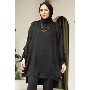 Neva Style Düğme Detaylı Siyah Tesettür Tunik 41281S