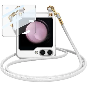 Seashell Digital Samsung Galaxy Z Flip5 5g Sert Pc Geri Ince Koruyucu Temperli Cam Küçük Ekran Film Omuz Kayışı Silver Telefon Kılıfı (Yurt Dışından)