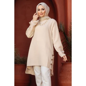 Neva Style Düğme Detaylı Bej Tesettür Tunik 41281BEJ
