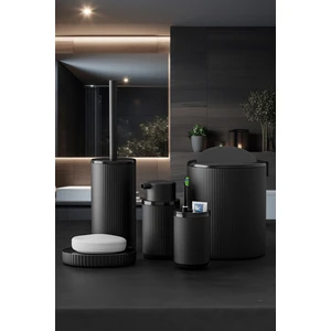 Tekno Trust Siyah 5 Parça Lüx Banyo Seti - Dekoratif Yuvarlak Pratik Kapak Çöp Kovası Diş Fırçalık Sabunluk Fır
