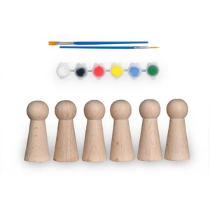 Montessori Toys Ahşap El Yapımı Peg Bebek 6'lı Boyama Seti Fırça Boya Dahil -Peg1-7,5cm