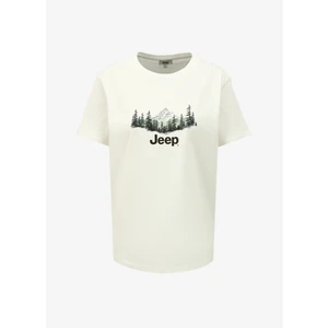 Bisiklet Yaka Baskılı Kırık Beyaz Kadın T-Shirt J4SL-TST7034