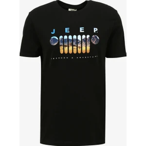 Bisiklet Yaka Baskılı Siyah Erkek T-Shirt J4SM-TST7257