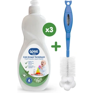 Wee Baby Vegan Çok Amaçlı Temizleyici (3 Adet) & Biberon Temizleme Fırçası